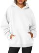 AUTOMET Womens Oversized Sweatshirts Fleece Hoodies Long Sleeve Shirts Pullover Fall Outfits 2024 with Pocket White Medium - Evallys.com
