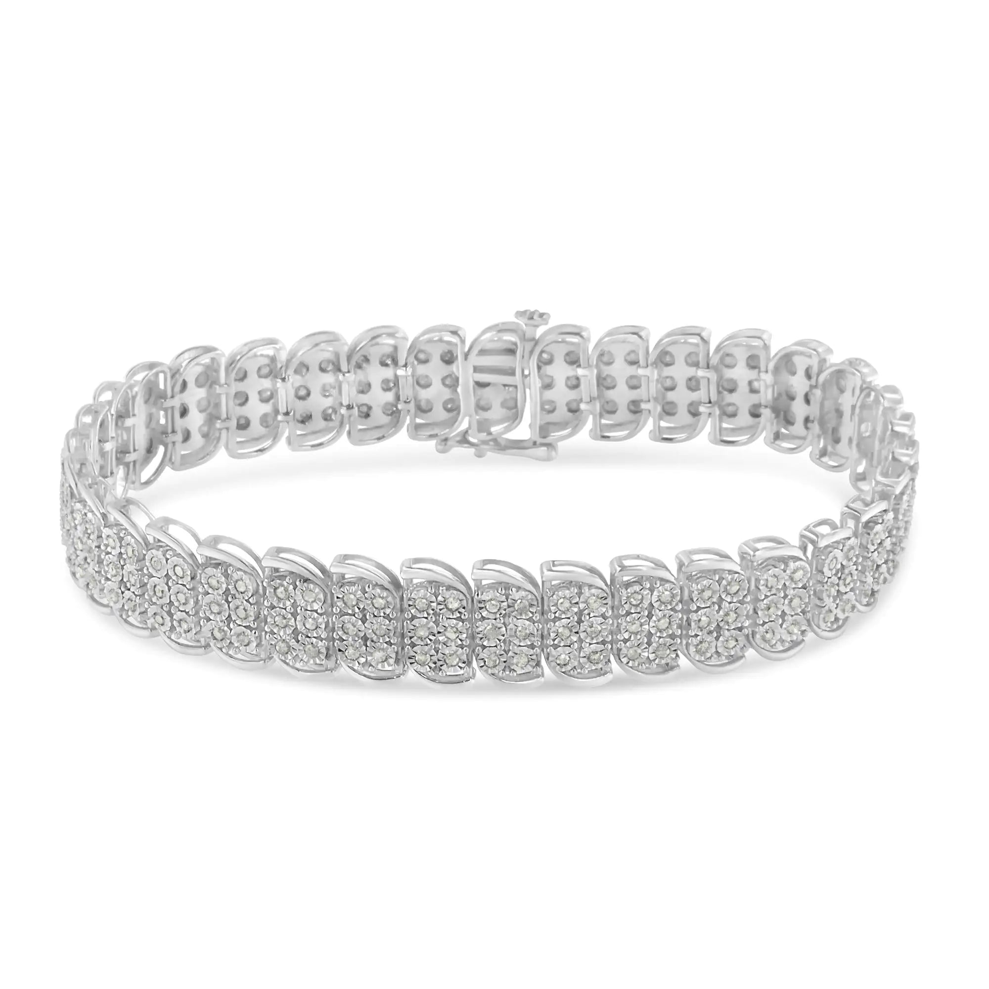 .925 Sterling-Silver 2.0 Cttw Miracle Set Diamond 3 Row S Curve Line Tennis Bracelet (I-J Color, I3 Clarity) -7.25" - Evallys.com # #