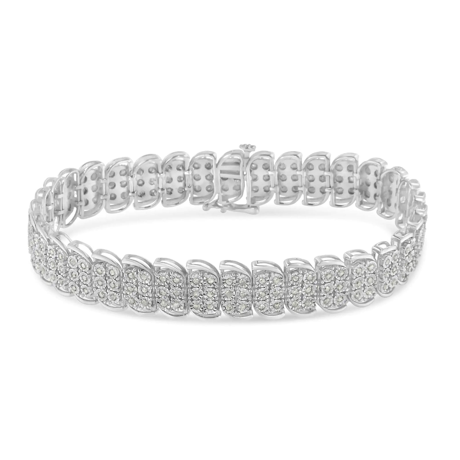 .925 Sterling-Silver 2.0 Cttw Miracle Set Diamond 3 Row S Curve Line Tennis Bracelet (I-J Color, I3 Clarity) -7.25