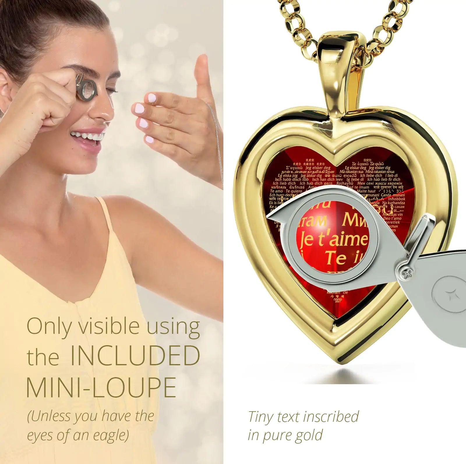 Gold Plated Silver Heart Jewelry Set I Love You Necklace in 120 Languages and Crystal Earrings - Evallys.com # #