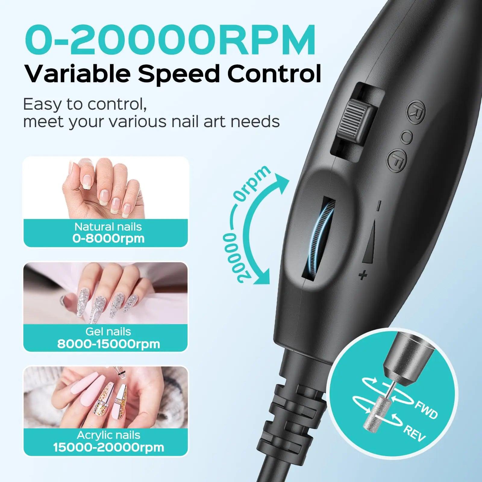 COSLUS Electric Nail Drill File Professional: for Acrylic Gel Dip Powder Nails Portable Nail Drill Machine Kit Manicure Pedicure Tools Polishing Set with Nail Drill Bits Sanding Bands Grey - Evallys.com # #