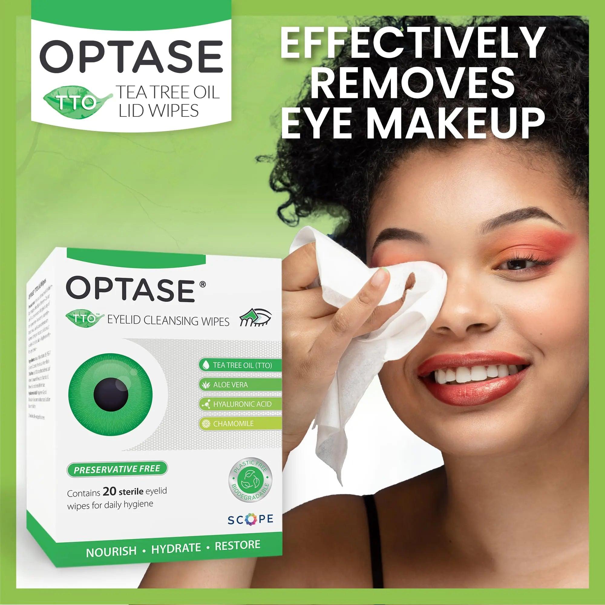 OPTASE TTO Eyelid Cleansing Wipes, Box of 20 - Individually Wrapped Eyelid Wipes With Tea Tree Oil - Eyelid Cleanser & Eye Makeup Remover Wipes - Eye Wipes for Dry Eyes, Stye, Blepharitis Treatment - Evallys.com # #