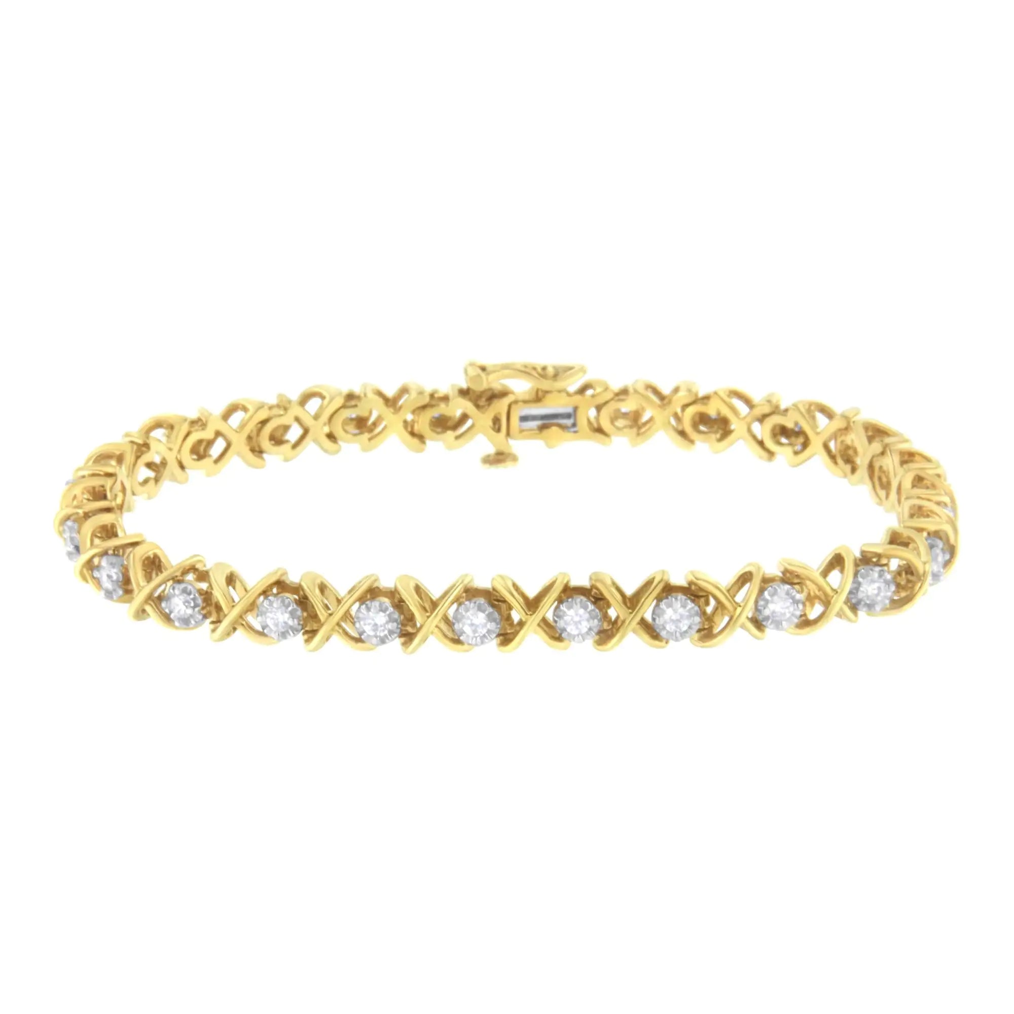 10K Yellow Gold Plated Sterling Silver 1 cttw Diamond Link Bracelet (J-K Clarity, I1-I2 Color) - Size 7" - Evallys.com # #