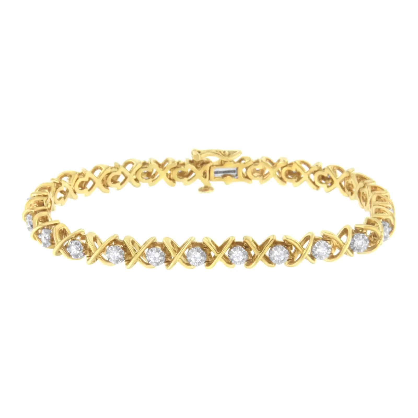 10K Yellow Gold Plated Sterling Silver 1 cttw Diamond Link Bracelet (J-K Clarity, I1-I2 Color) - Size 7