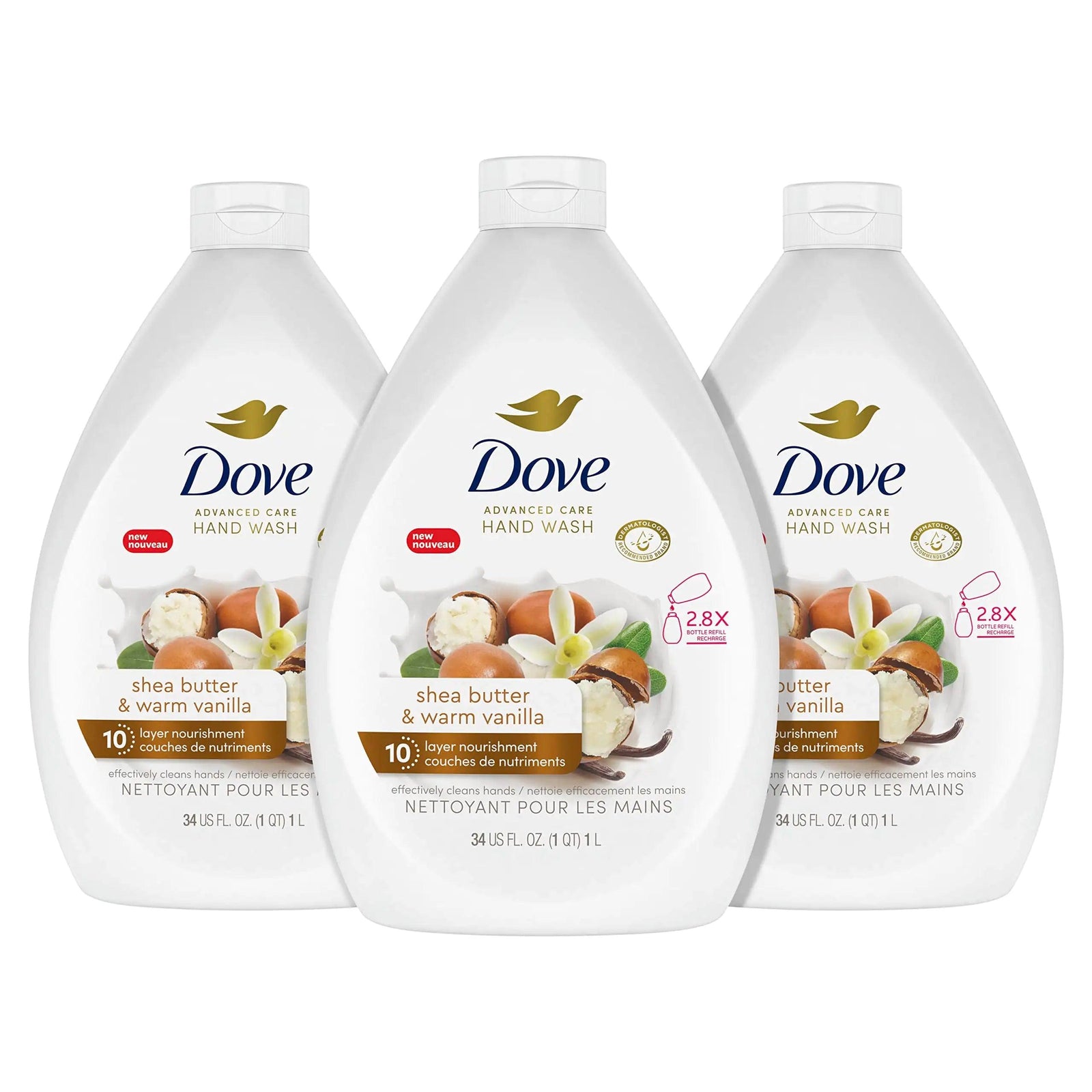 Dove Advanced Care Hand Wash Shea Butter & Warm Vanilla Pack of 3 For Soft, Smooth Skin, More Moisturizers Than The Leading Ordinary Hand Soap, 34 oz 1 Count (Pack of 3) sheabutter & warme vanille - Evallys.com # #