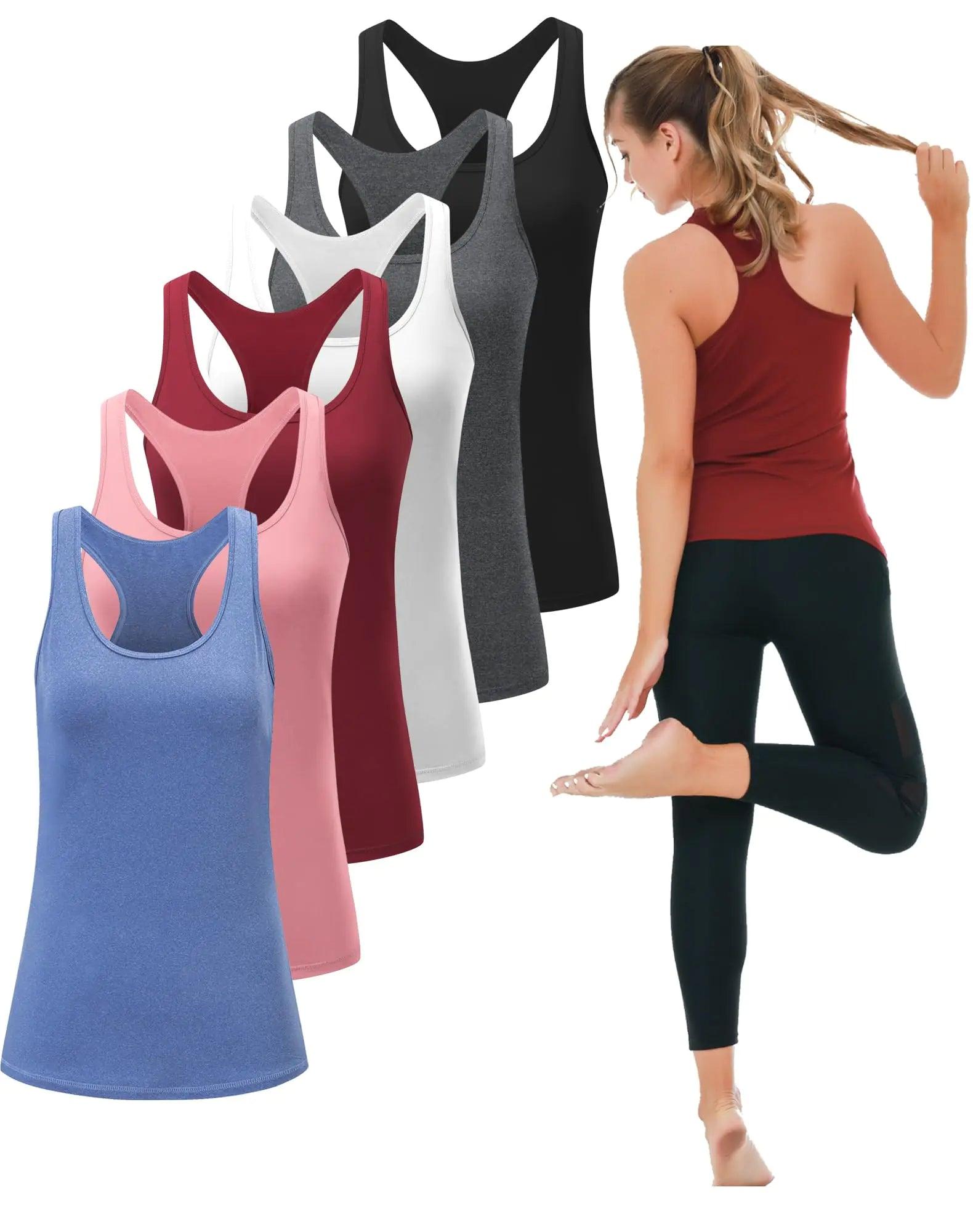 6, 5 or 3 Pack Workout Tank Tops for Women, Athletic Racerback Sports Tank Tops, Compression Sleeveless Dry Fit Shirts Tight Fit Medium Tight Fit-black/Grey/White/Red/Pink/Blue - Evallys.com # #