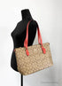 Coach Gallery Khaki Red Signature Coated Canvas Tote Bag - Evallys.com # #