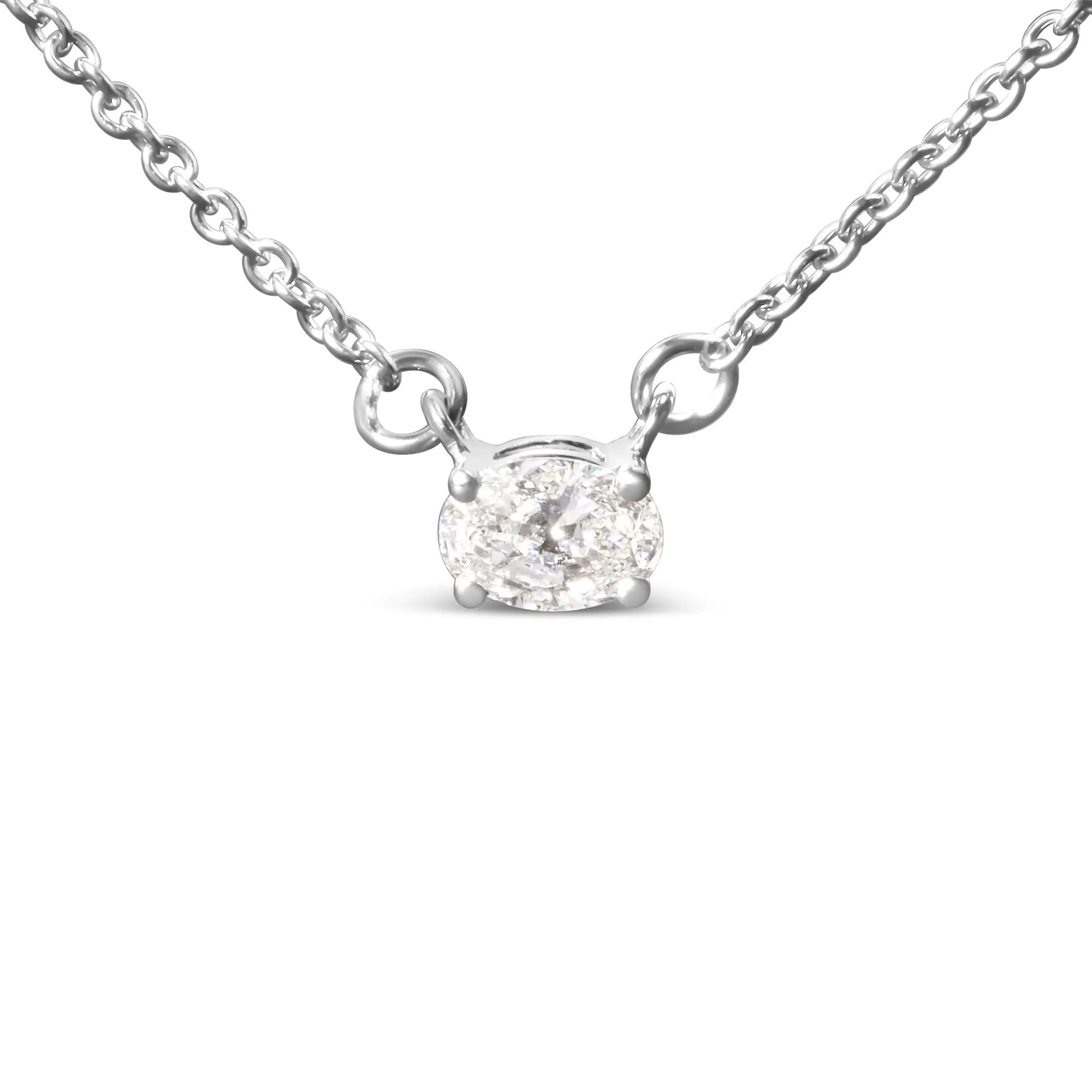 14K White Gold 1/4 Cttw Lab Grown Oval Solitaire Diamond East West 18" Pendant Necklace (G-H Color, VS2-SI1 Clarity) - Evallys.com # #