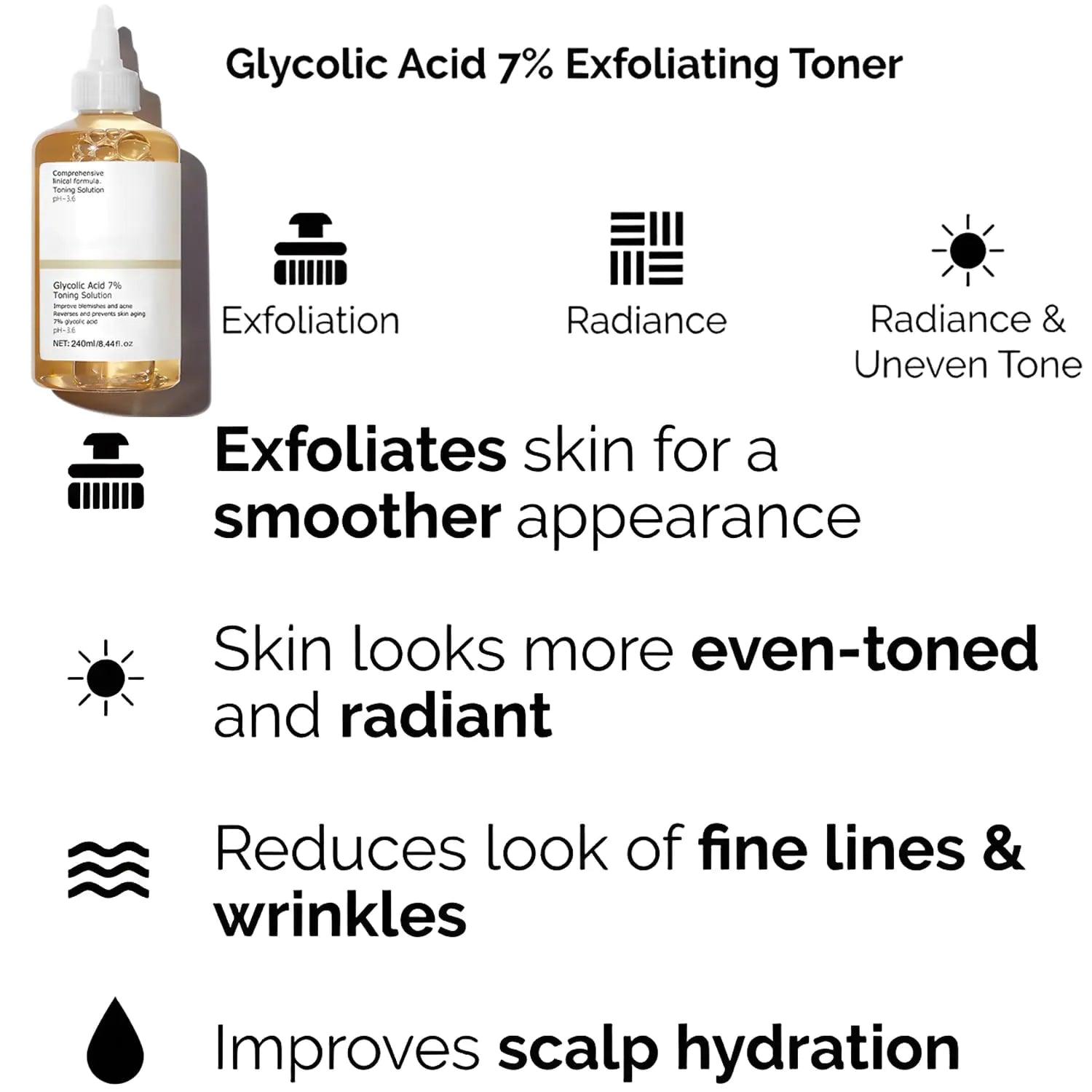 Glycolic Acid 7% Exfoliating Toner 8.44 fl Oz, Glycolic Acid Toning Solution for Diminished Dullness & Fine Lines, Reduces Skin Blemishes, Rejuvenate Your Skin (240 ML) - Evallys.com # #