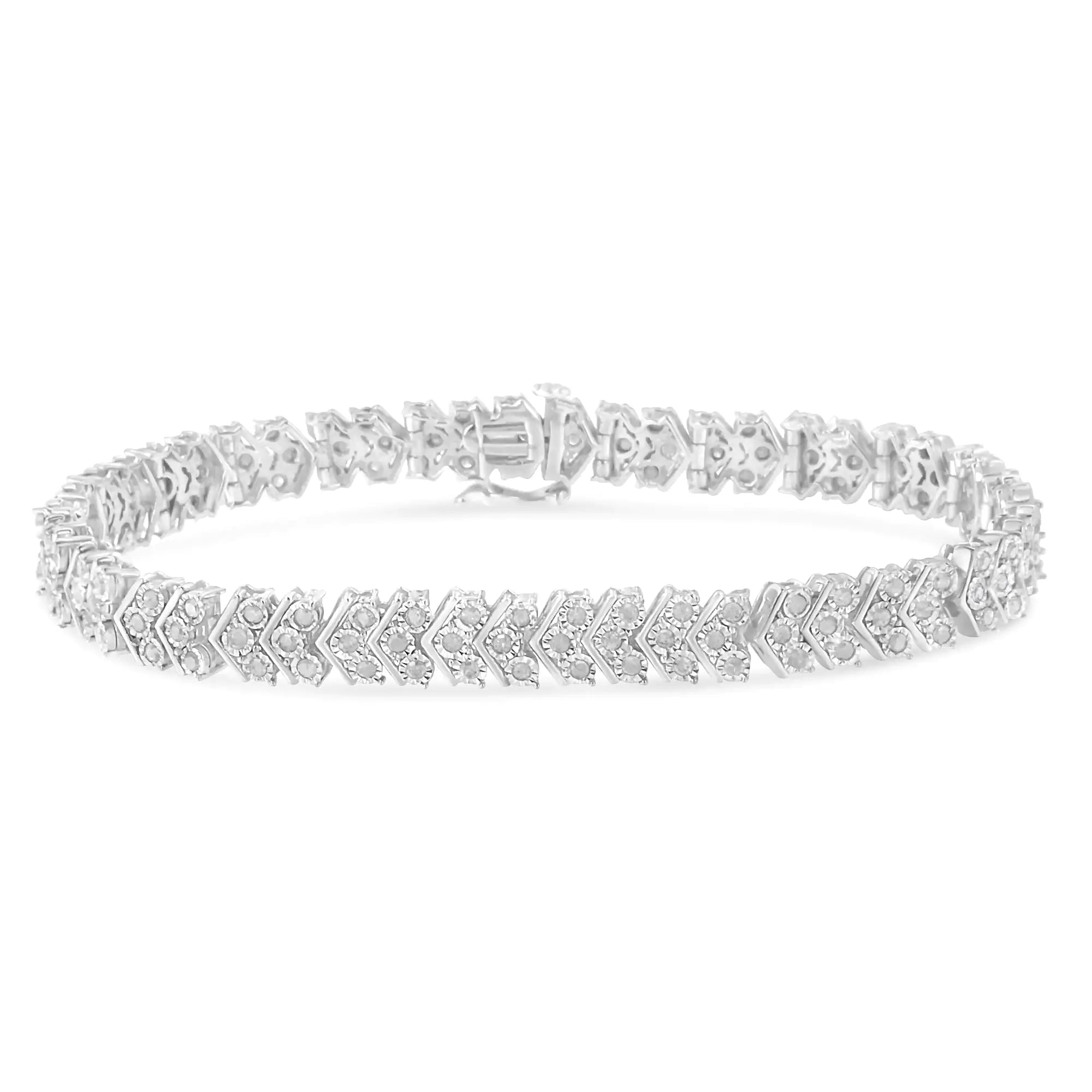 .925 Sterling Silver 2.0 Cttw Diamond Miracle-Set Nested Chevron Link 7" Tennis Bracelet (I-J Color, I3 Clarity) - Evallys.com # #