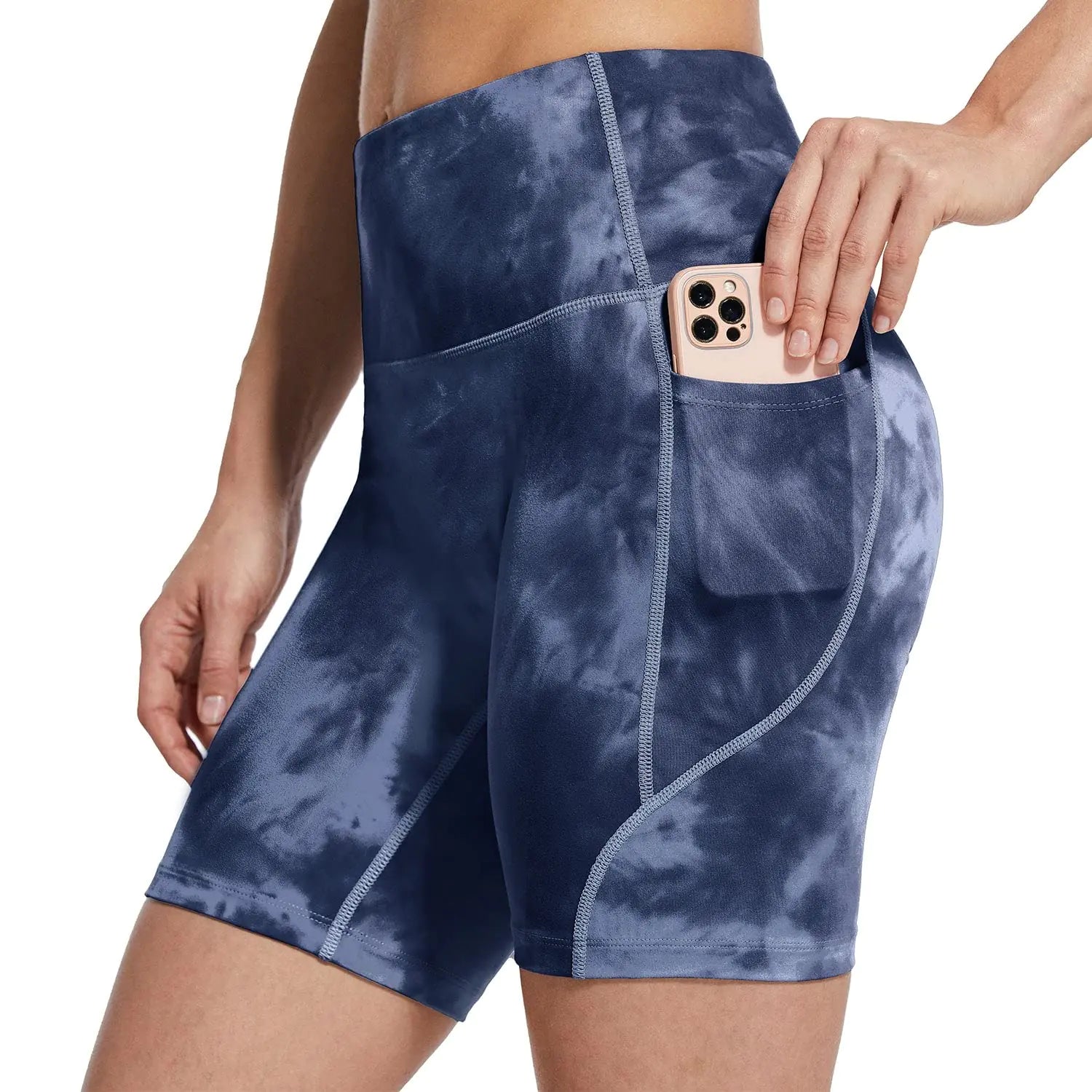 BALEAF Women's 8"/ 5"/ 3" Biker Shorts High Waist Yoga Workout Gym Running Volleyball Spandex Shorts with Pockets 8 inches Medium Tie Dye Blue-softer - Evallys.com # #