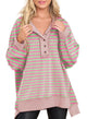 AlvaQ Women's Oversized Sweatshirt Casual Long Sleeve Button Henley Neck Pullover Tunic Tops Outfits Small Striped Pink - Evallys.com