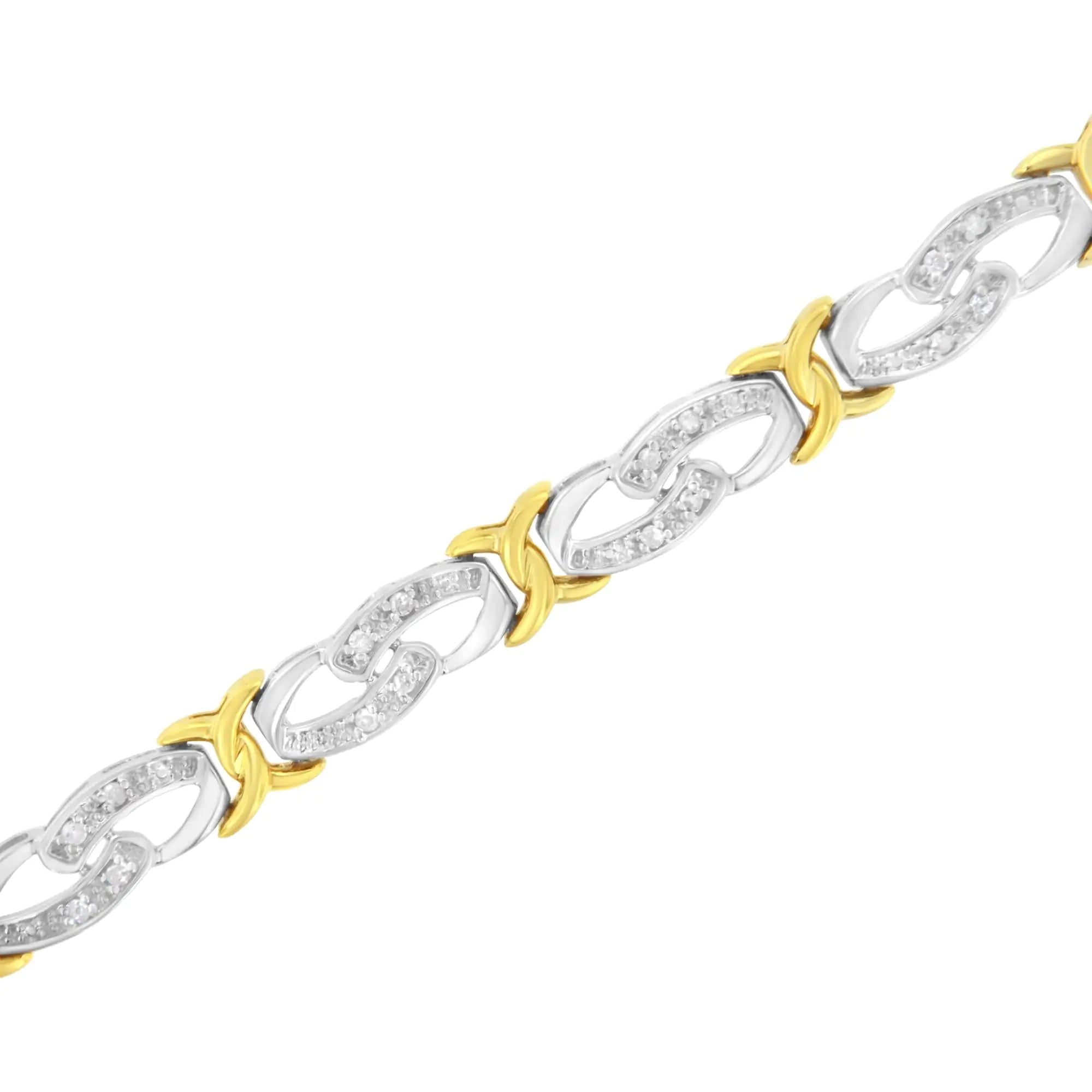 10k Yellow Gold Plated Sterling Silver 1/4 cttw Diamond Infinity and X Link Bracelet (I-J Clarity, I2-I3 Color) - Size 7.25" - Evallys.com # #