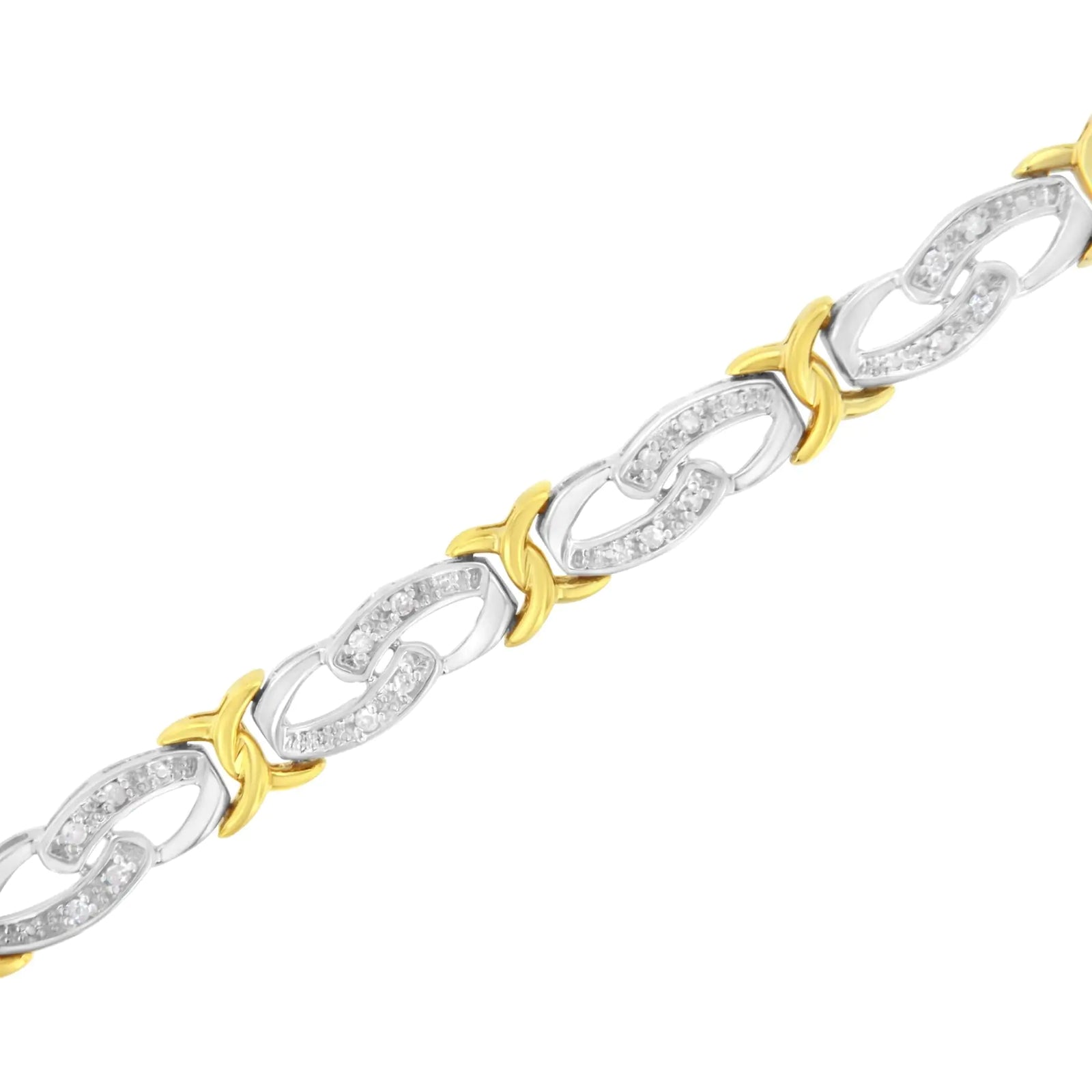 10k Yellow Gold Plated Sterling Silver 1/4 cttw Diamond Infinity and X Link Bracelet (I-J Clarity, I2-I3 Color) - Size 7.25