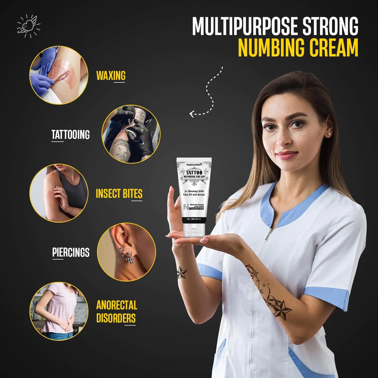 6 Hours Maximum Strength Numbing Cream Tattoo (2oz/ 60ml), Painless Tattoo Numbing Cream, Numbing Cream for Tattoos Extra Strength with 5x Numbing, Emu Oil and Arnica. 2oz/ 60ml - Evallys.com # #