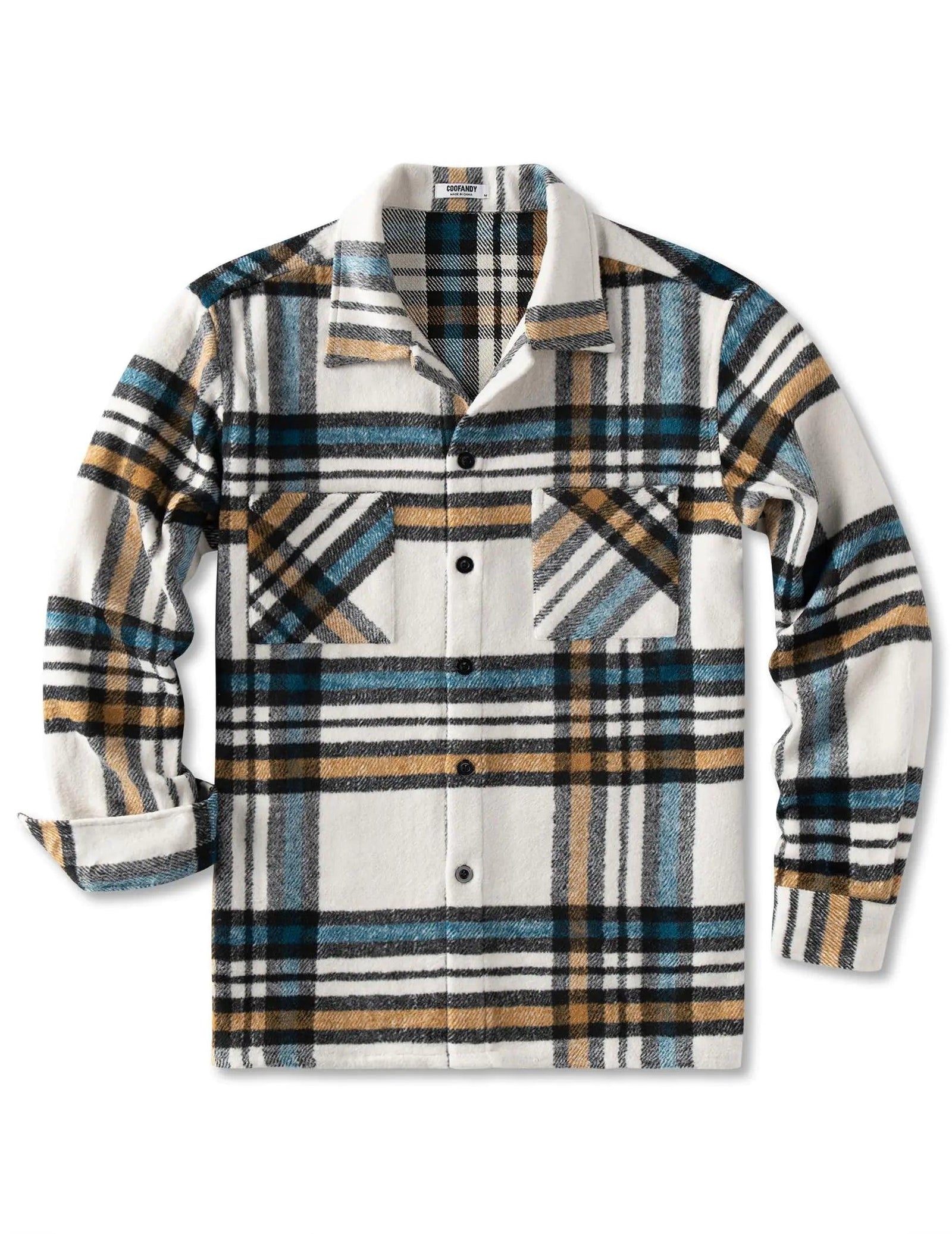 COOFANDY Men's Flannel Shirts Casual Button Down Plaid Shirt Jacket Long Sleeve Fleece Shacket with Pockets White Blue XX-Large - Evallys.com # #