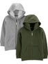 Simple Joys by Carter's Toddlers and Baby Boys' Fleece Full-Zip Hoodies, Pack of 2 3-6 Months Olive/Grey - Evallys.com # #