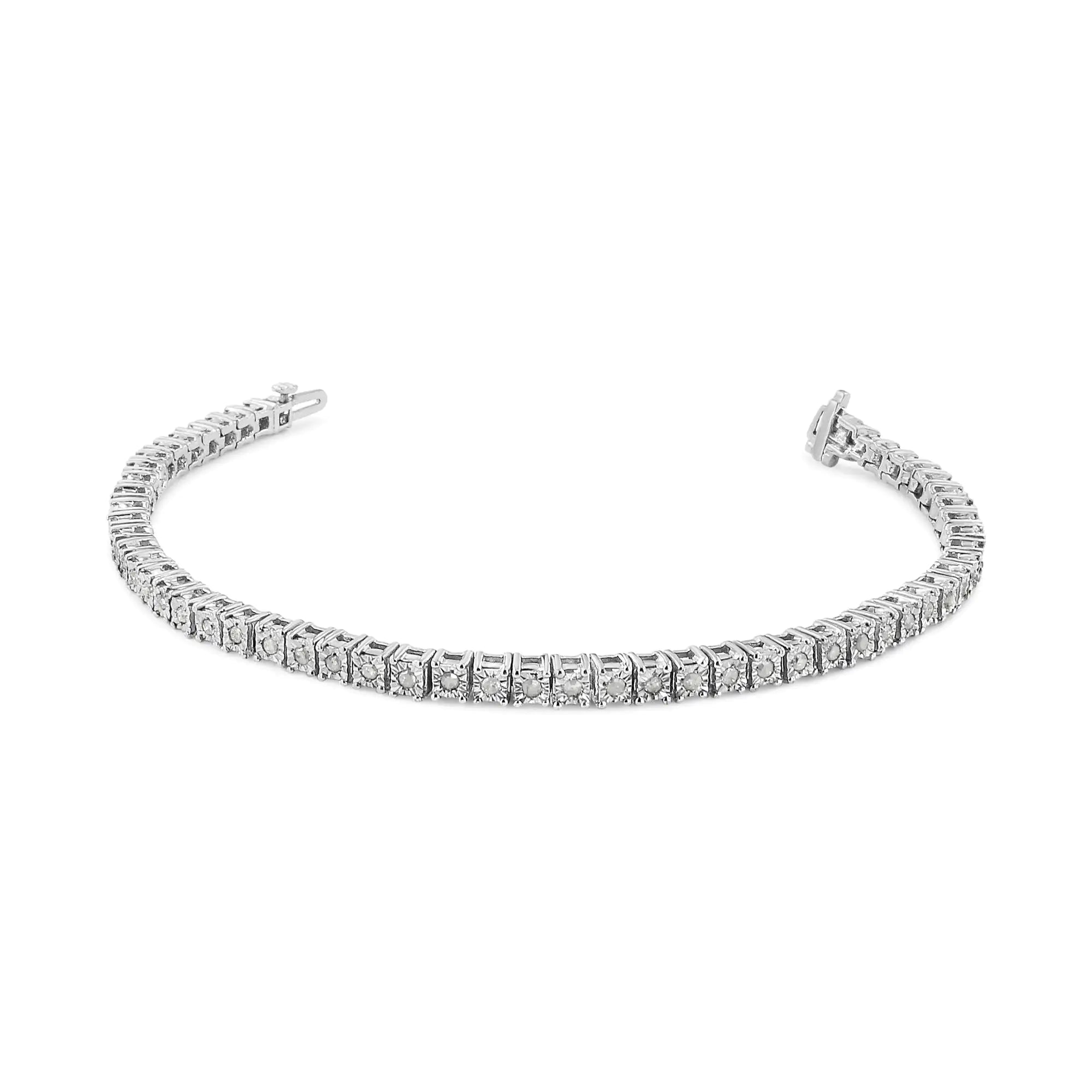 .925 Sterling Silver 1.0 Cttw Diamond Square Frame Miracle-Set Tennis Bracelet (I-J Color, I3 Clarity) - 8" - Evallys.com # #