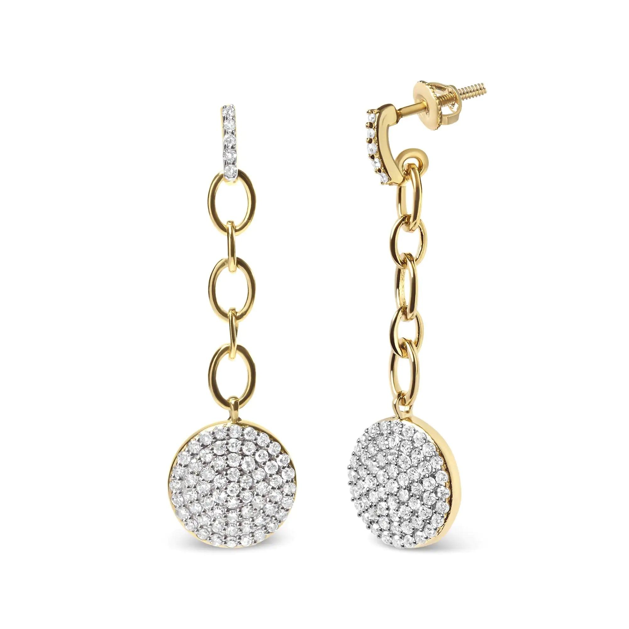 18K Yellow Gold Plated .925 Sterling Silver 1.0 Cttw Diamond Composite Cluster Dangle Chain Earrings (I-J Color, I1-I2 Clarity) - Evallys.com # #