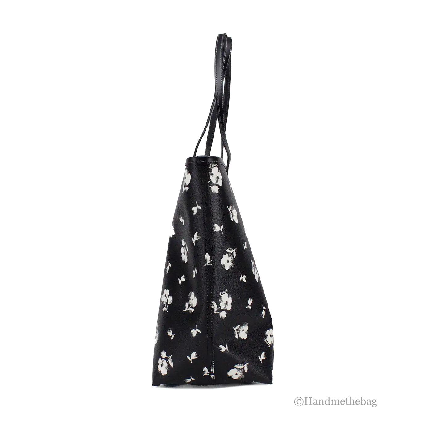 Coach Black White Floral Printed Coated Canvas City Tote - Evallys.com # #