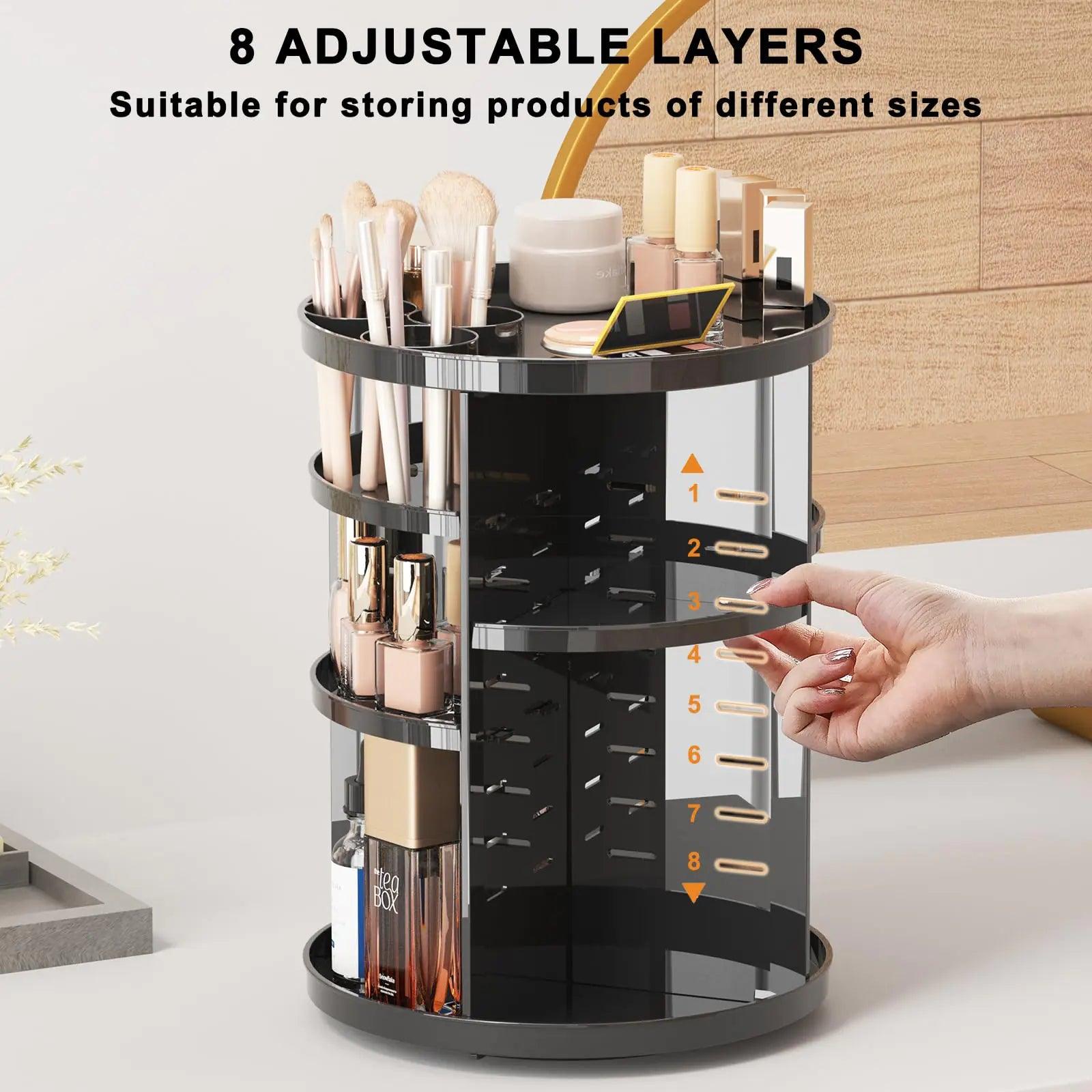 Rotating Makeup Organizer for Vanity, 360 Spinning Skincare Organizers with Adjustable Trays, Make Up Desk Storage Carousel Rack, Cosmetic Display Cases for Dresser Bathroom Countertop Black - Evallys.com # #