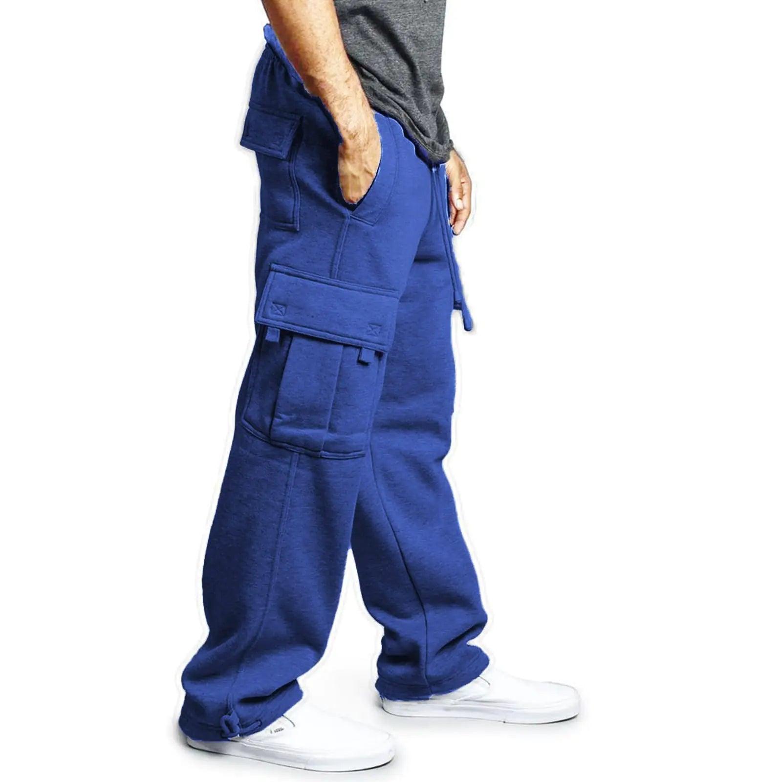 Men's Cargo Sweatpants Casual Fleece Joggers Loose Fit Open Bottom Athletic Pants for Men with Pockets Small Royalblue - Evallys.com # #