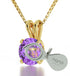 14k Yellow Gold Aquarius Necklace Zodiac Pendant 24k Gold inscribed on Crystal - Evallys.com # #