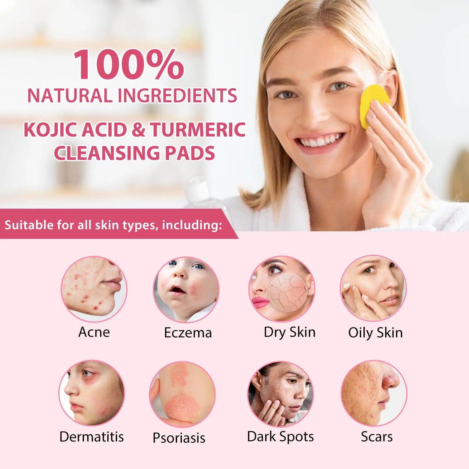 Turmeric Kojic Acid Cleansing Pads, Kojic Acid And Turmeric Cleansing Pads Helps Balance Skin Oil And Water, Remove Excess Keratin From The Body'S Skin, 40PCS 40 Count (Pack of 1) - Evallys.com # #