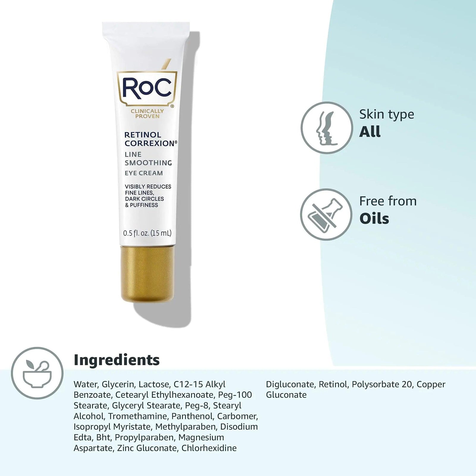 RoC Retinol Correxion Under Eye Cream for Dark Circles & Puffiness, Daily Wrinkle Cream, Anti Aging Line Smoothing Skin Care Treatment for Women and Men, 0.5 oz (Packaging May Vary) 0.5 Fl Oz (Pack of 1) - Evallys.com # #