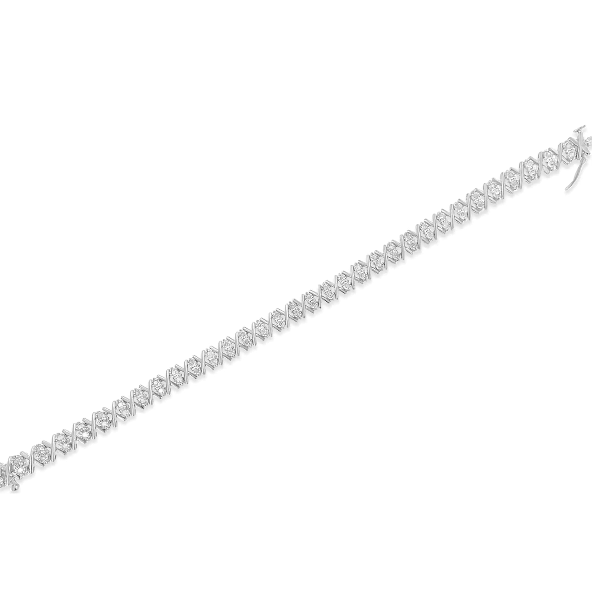 .925 Sterling Silver 1.0 Cttw Diamond Miracle-Set X-Link 7" Tennis Bracelet (I-J Color, I3 Clarity) - Evallys.com # #