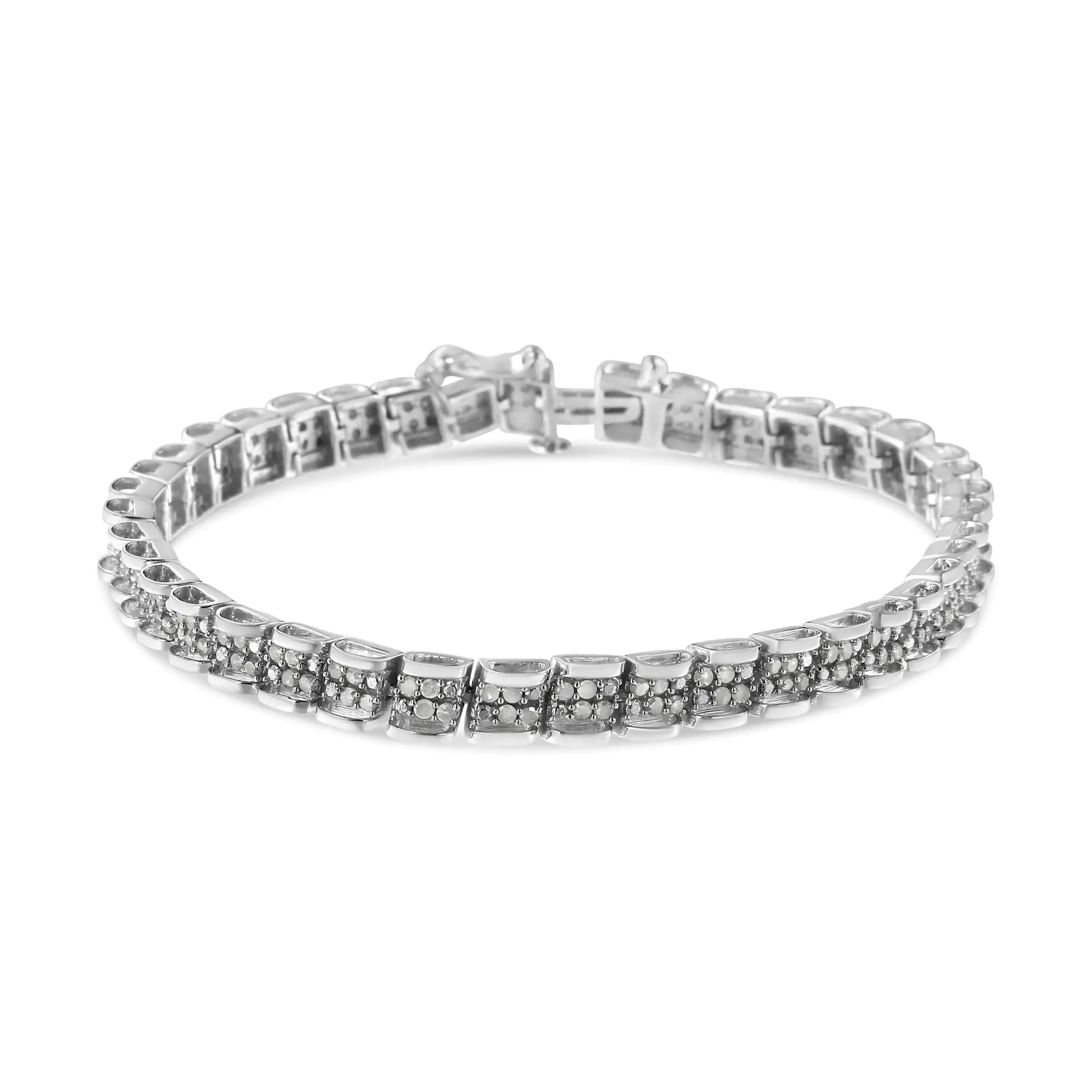 .925 Sterling Silver 2.0 Cttw Diamond 7" Round Miracle Plate Link Bracelet (I-J Color, I2-I3 Clarity) - Evallys.com # #