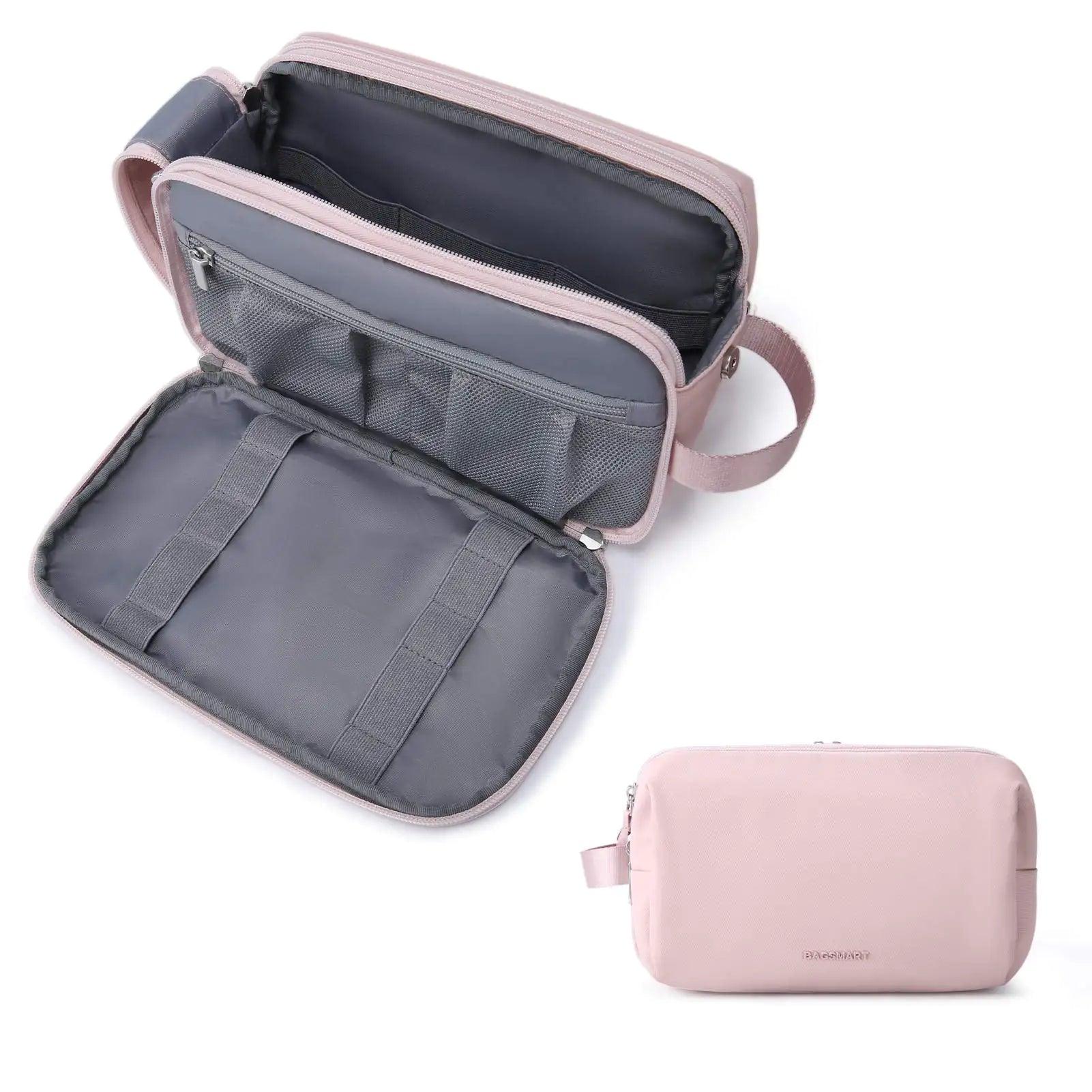 BAGSMART Toiletry Bag for Women, Cosmetic Makeup Bag Organizer, Travel Bag for Toiletries, Dopp Kit Water-resistant Shaving Bag for Accessories, Pink-Standard Standard - Evallys.com # #