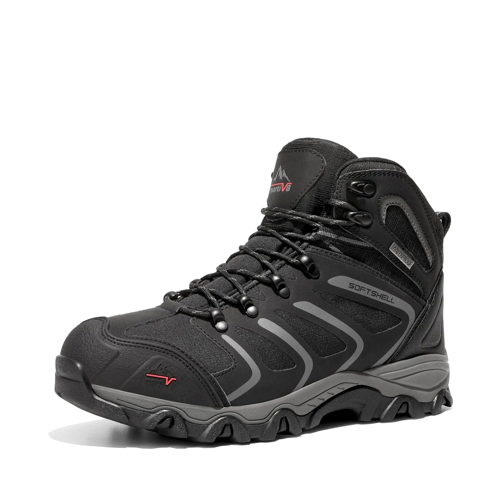 NORTIV 8 Men's Ankle High Waterproof Hiking Boots Outdoor Lightweight Shoes Trekking Trails Armadillo 12 Black/Dark/Grey - Evallys.com # #