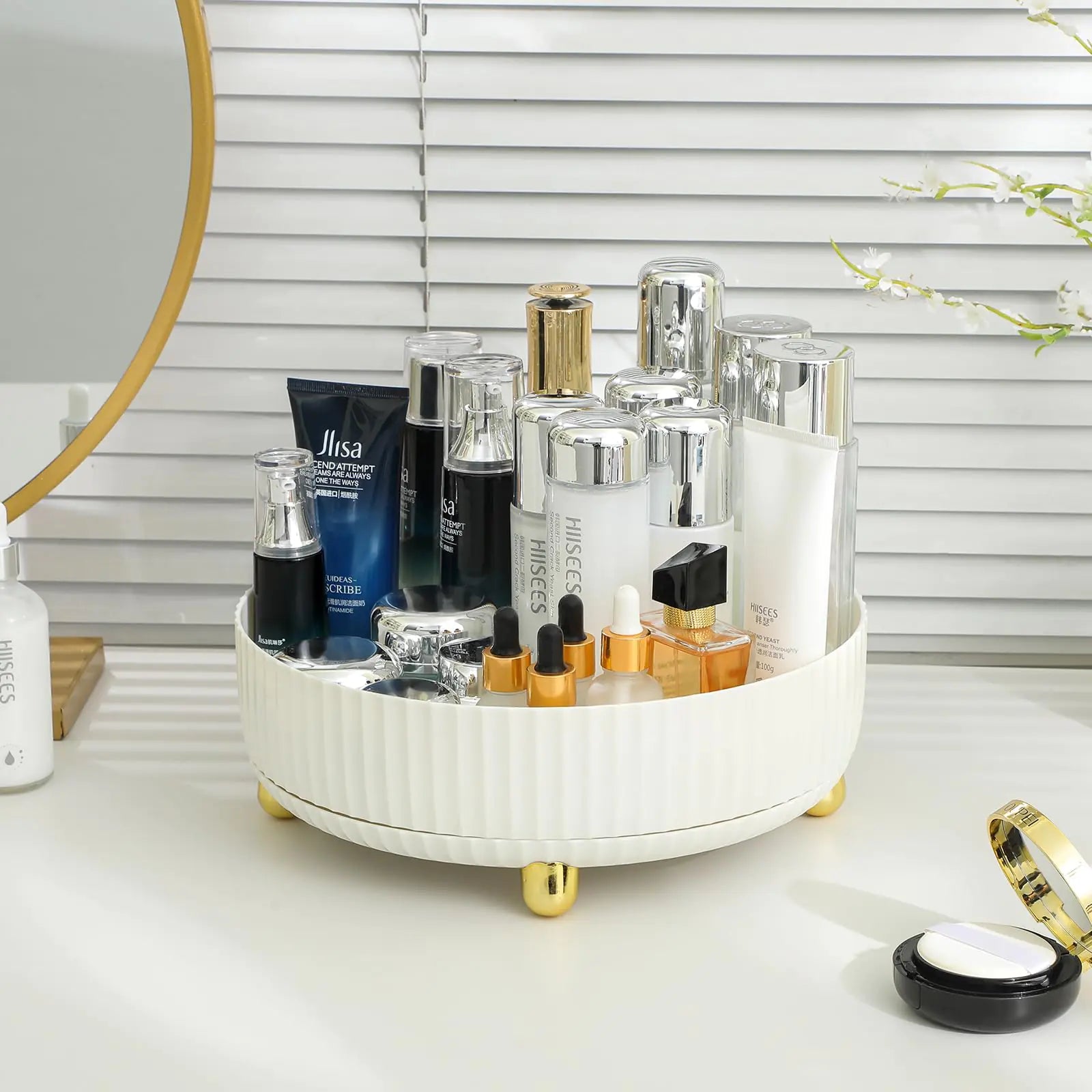 Anyoifax Makeup Perfume Organizer Tray 360 Degree Rotating Lazy Susan Skincare Lotion Organizer Spinning Cosmetics Storage for Dresser, Vanity, Bathroom Countertop, Large Ivory White 11 " - Evallys.com # #