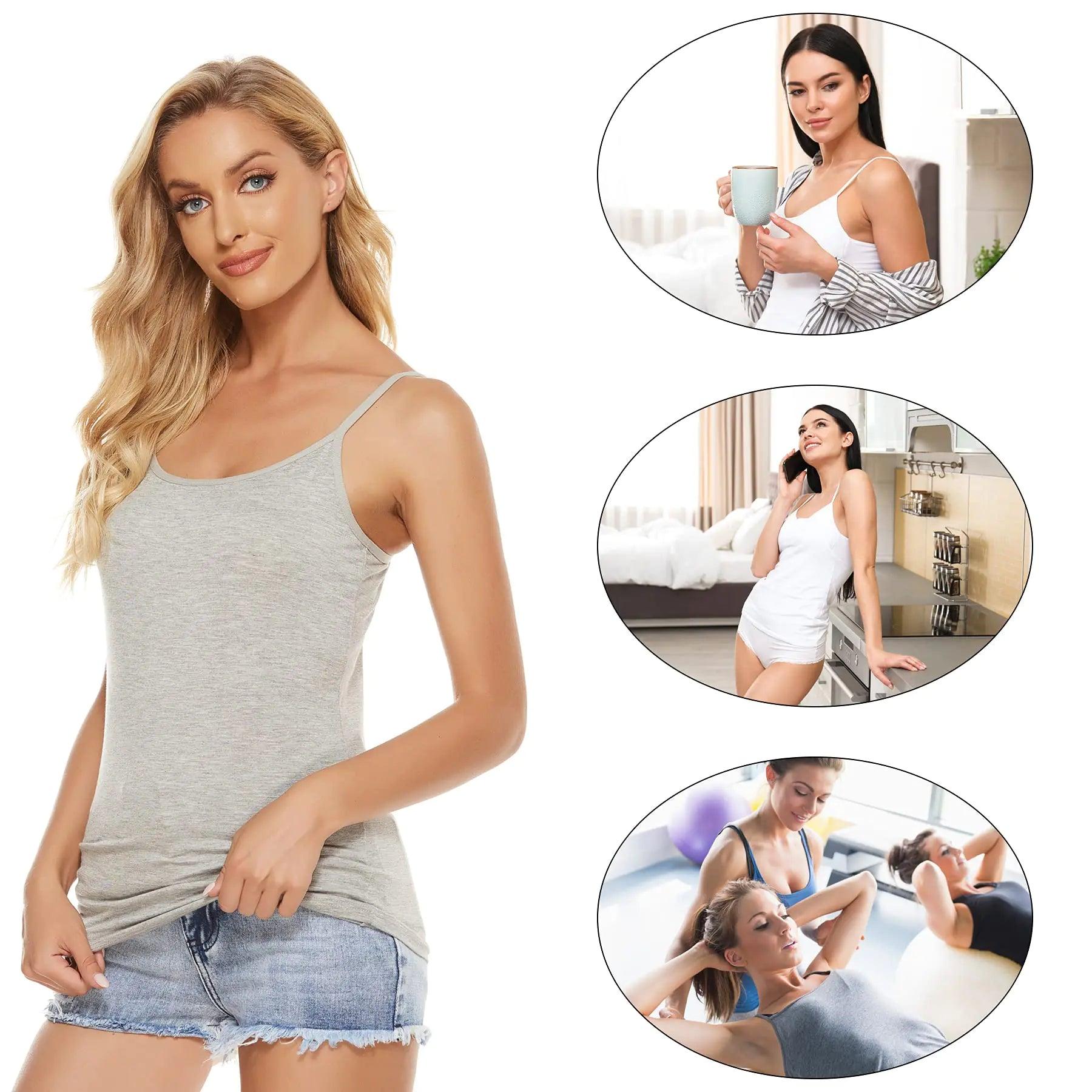 BQTQ 5 Pcs Women's Camisole Tank Top Undershirt Spaghetti Strap Basic Camisoles Large Black, White, Gray, Army Green, Darkred - Evallys.com # #