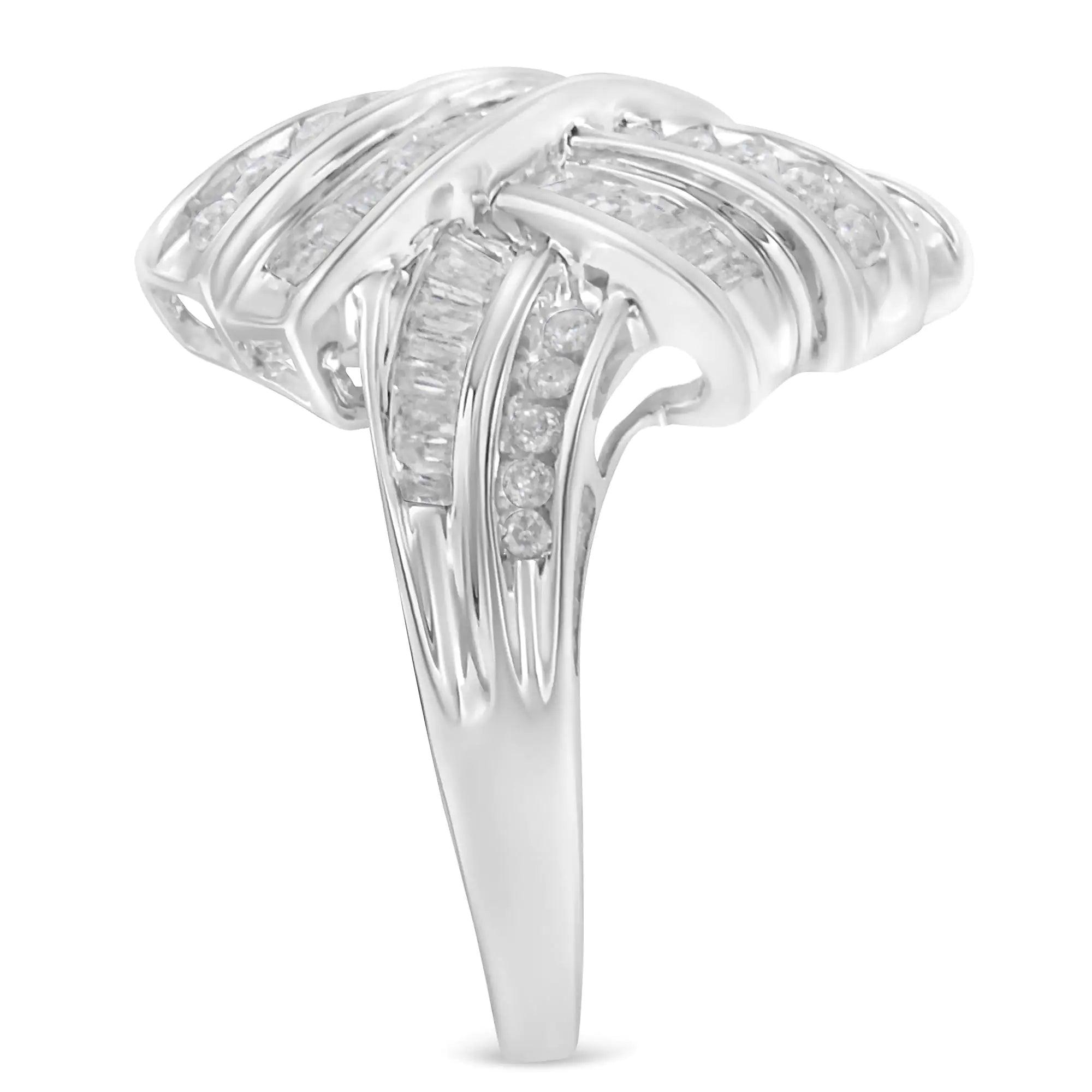 .925 Sterling Silver Diamond Bypass Cocktail Ring (1 Cttw, I-J Color, I2-I3 Clarity) - Evallys.com # #