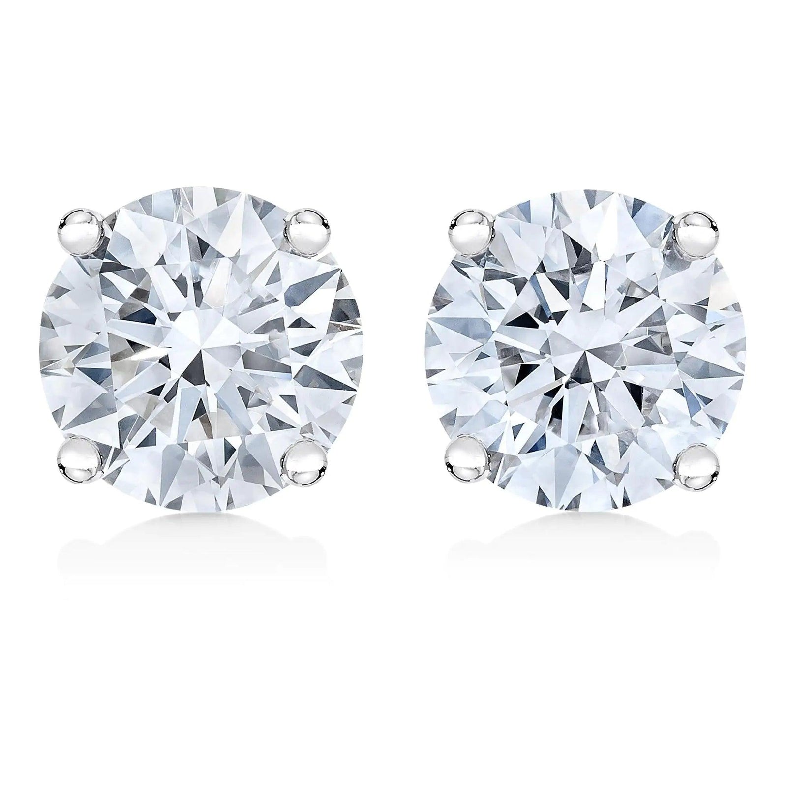 10K Gold Lab Created Round Brilliant Cut Diamond Classic 4-Prong Solitaire Stud Earrings - Evallys.com # #