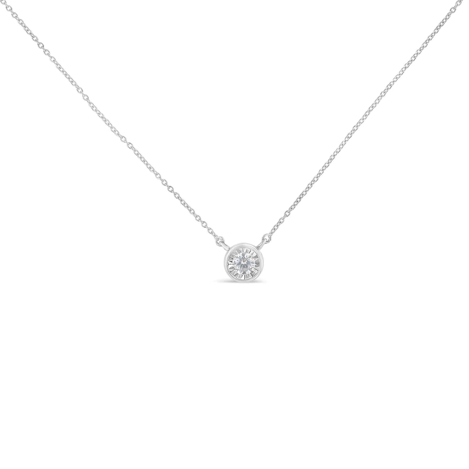 10K White Gold 1/4 Carat Round Diamond Miracle Plate Bezel Set Modern Suspended Round 18” Pendant Necklace (I-J Color, I2-I3 Clarity) - Evallys.com # #