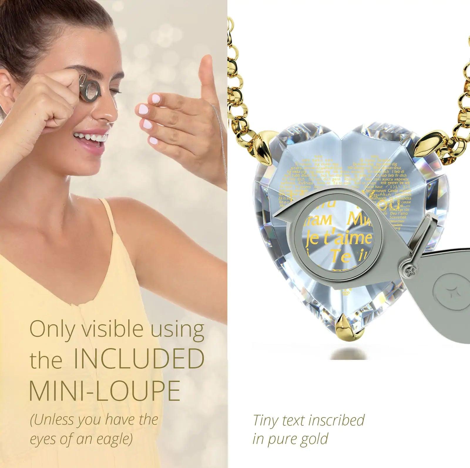 Gold Plated Silver Heart Jewelry Set 120 Languages I Love You Necklace and Crystal Earrings - Evallys.com # #