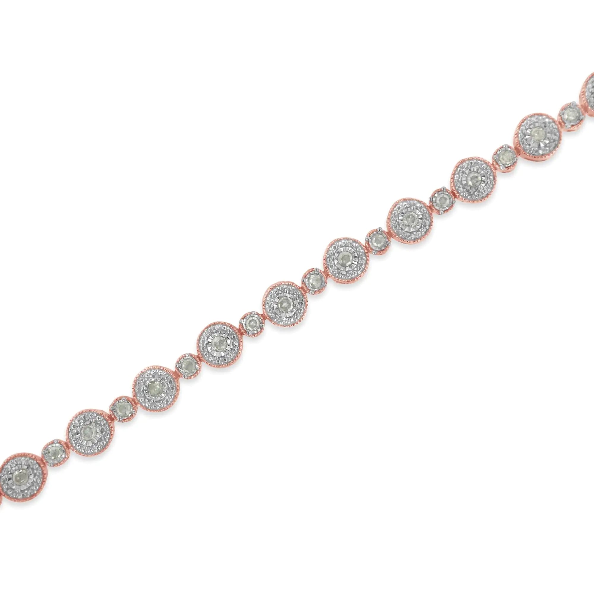 10k Rose Gold Plated .925 Sterling Silver 1 1/3 cttw Miracle Plate Set Diamond Alternating Link Bracelet (I-J Color, I3 Clarity) -7" - Evallys.com # #