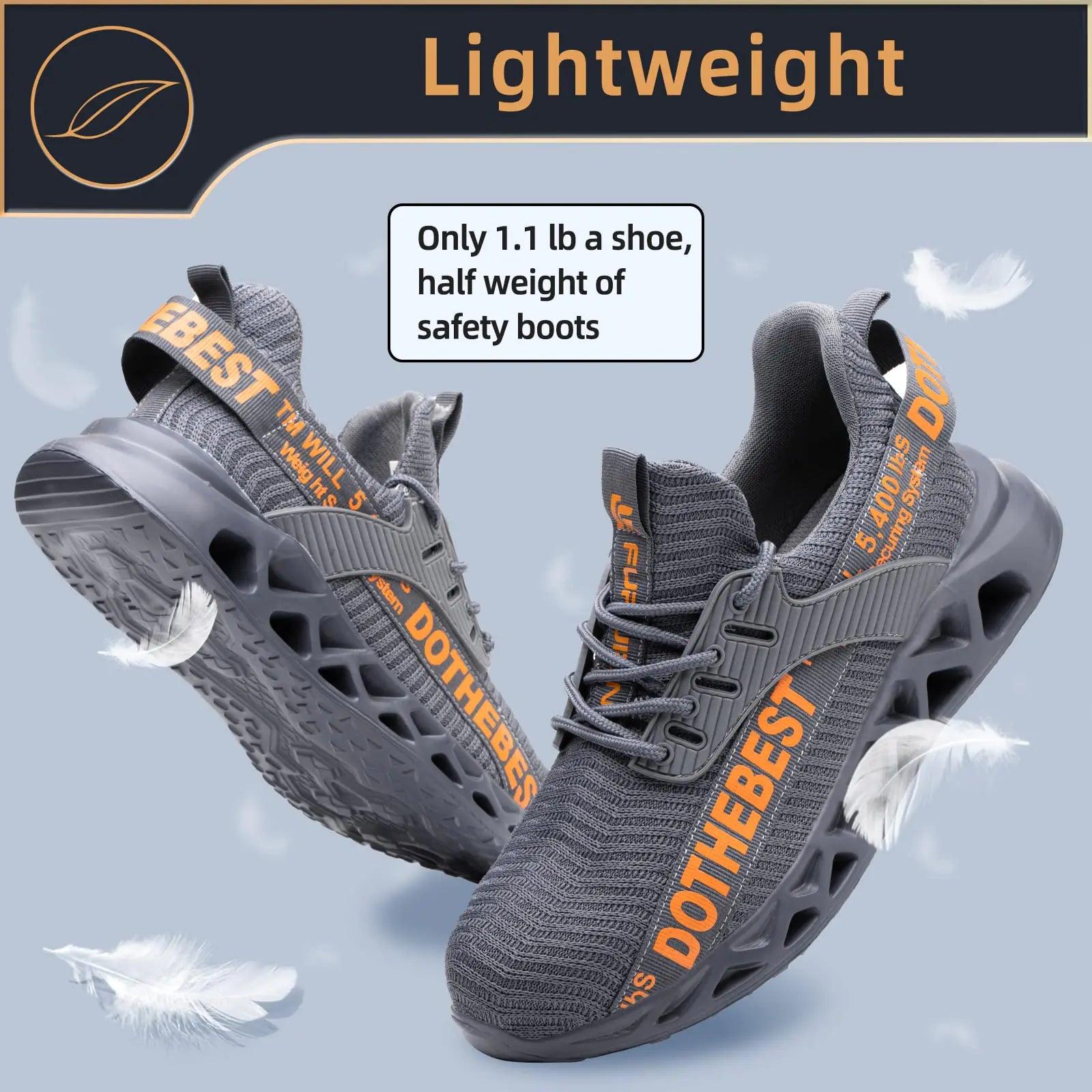 Furuian Steel Toe Sneakers for Men Women Lightweight Safety Shoes Comfortable Puncture Proof Slip On Indestructible Work Shoes 6.5 Women/5 Men Waterproof Grey - Evallys.com # #