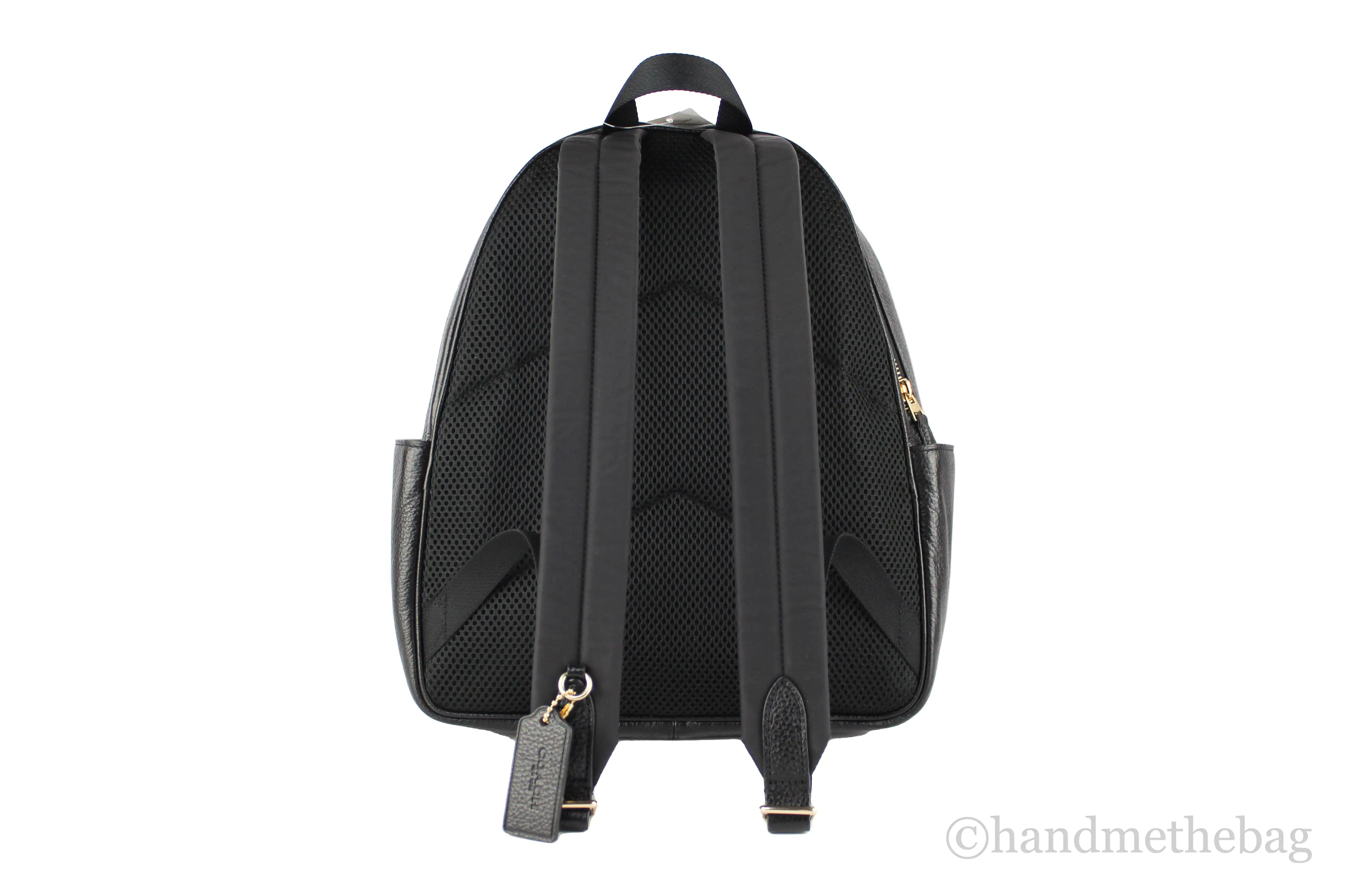 Coach (5666) Court Medium Black Pebbled Leather Backpack Shoulder Bag Bookbag - Evallys.com # #