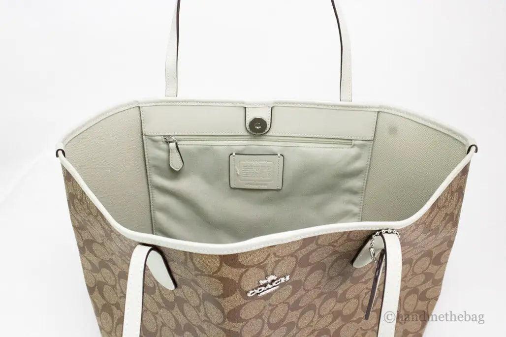 Coach (5696) Khaki Light Sage Coated Canvas City Tote Shoulder Handbag Purse - Evallys.com # #