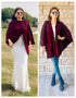 PULI Womens Large Cross Front Poncho Sweater Wrap Topper Knitted Elegant Shawls Cape for Fall Winter 1-burgundy - Evallys.com # #