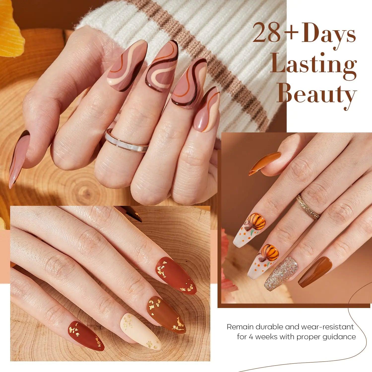 modelones Nail Polish Set, Fall Winter 6 Colors Nail Polish Kit Gold Glitter Brown Quick Dry Nail Polish Manicure DIY Nail Art Salon Home Gift For Women A3 A-Fall Queen - Evallys.com # #