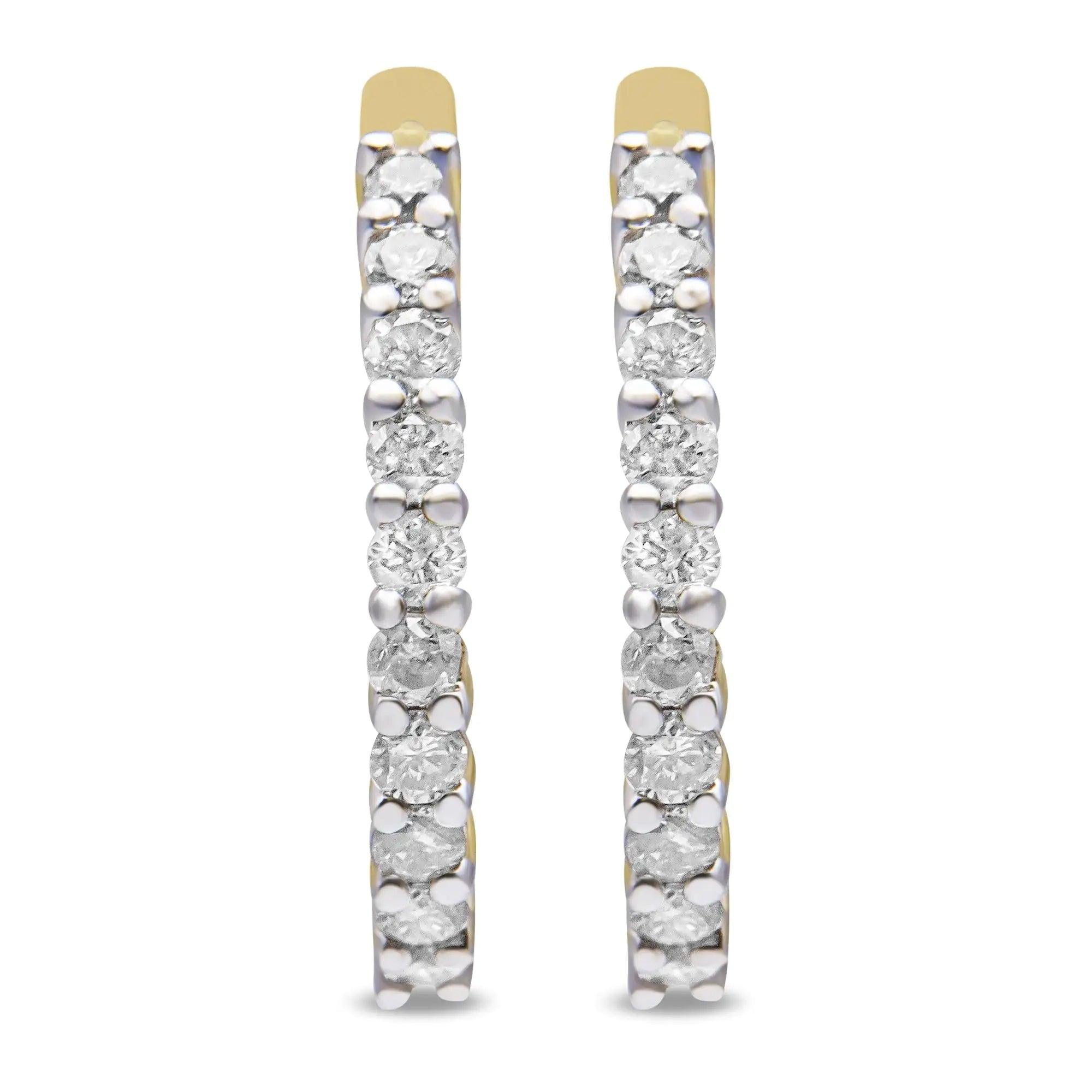 10K Yellow Gold 1/2 Cttw Prong Set Round-Cut Diamond Hoop Earrings (I-J Color, I1-I2 Clarity) - Evallys.com # #