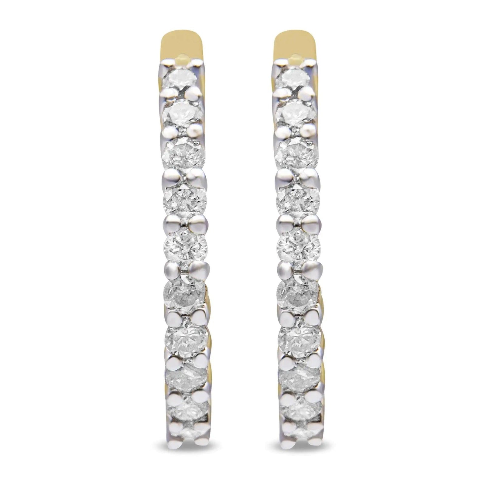 10K Yellow Gold 1/2 Cttw Prong Set Round-Cut Diamond Hoop Earrings (I-J Color, I1-I2 Clarity) - Evallys.com # #