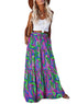 EARKOHA Womens Casual High Waist Tie Paisley Print Long Maxi Skirt with Pockets Purple Green XX-Large - Evallys.com # #