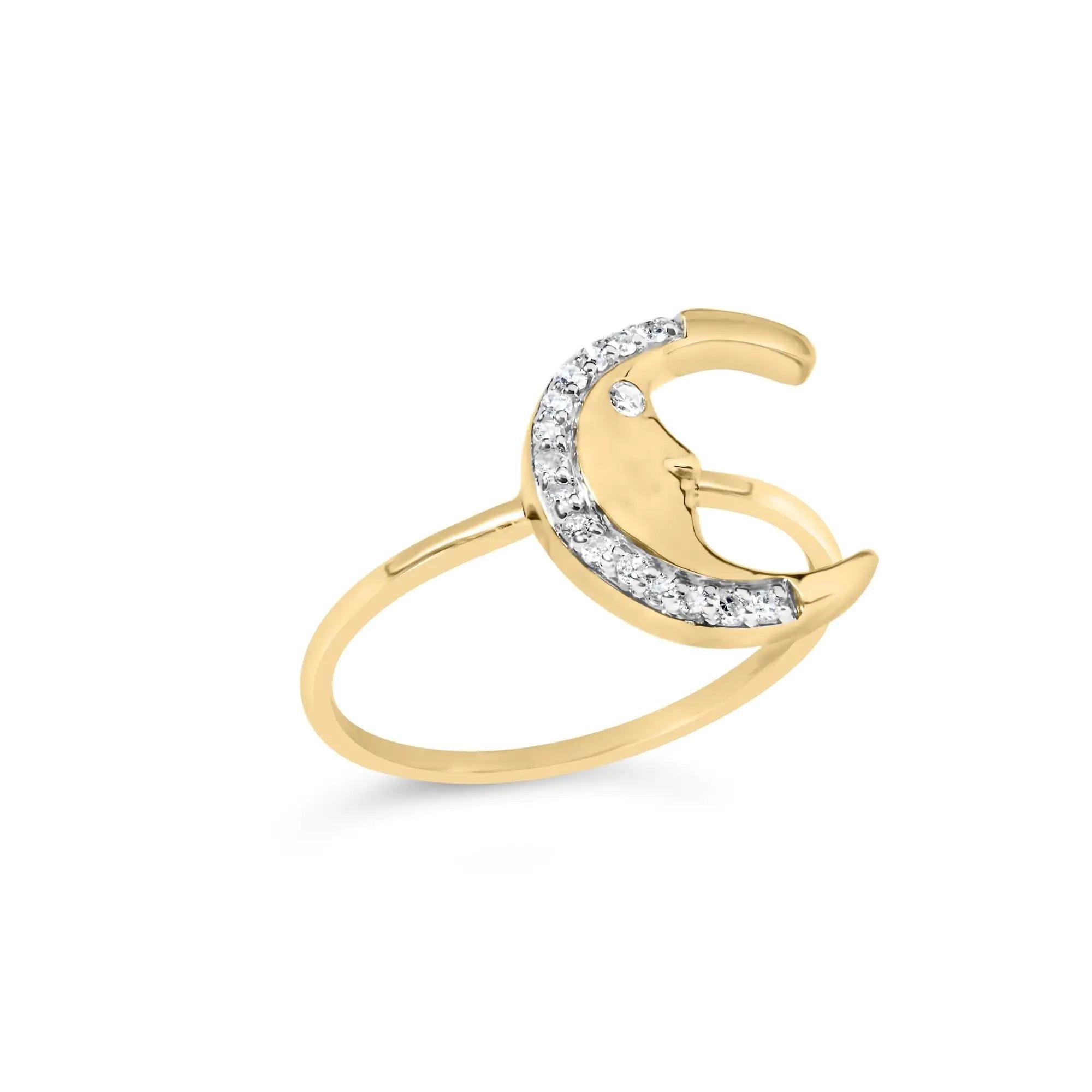 10K Yellow Gold 1/10 Cttw Diamond Crescent Moon Ring (I-J Color, I1-I2 Clarity) - Evallys.com # #