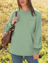 WIHOLL Womens Long Sleeve Shirts Fall Tops Casual Crewneck Loose with Pocket Trendy Clothes Balmy Green Small - Evallys.com # #